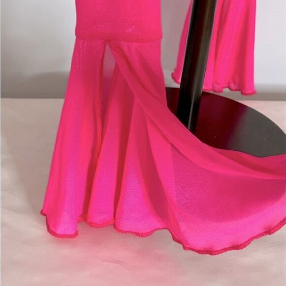 SHEIN ICON Hot Pink Lettuce Trim Knot Front Flare Sleeve Crop Top size XS - Picture 7 of 13